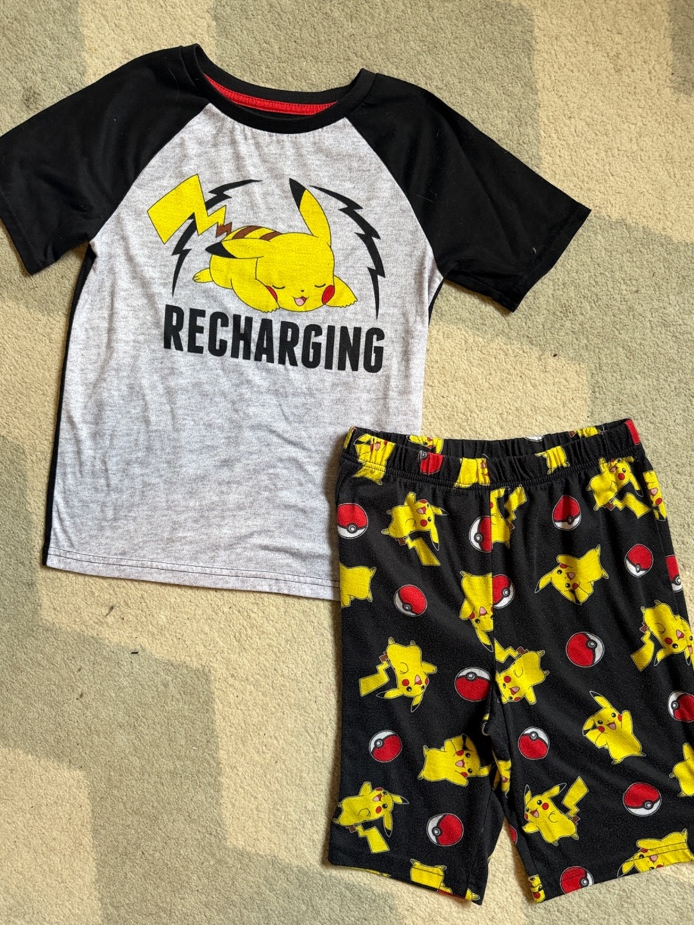 ✨5/$25✨Pokemon Pikachu "Recharging" Kids Pajama Set - Gray & Black with Yellow